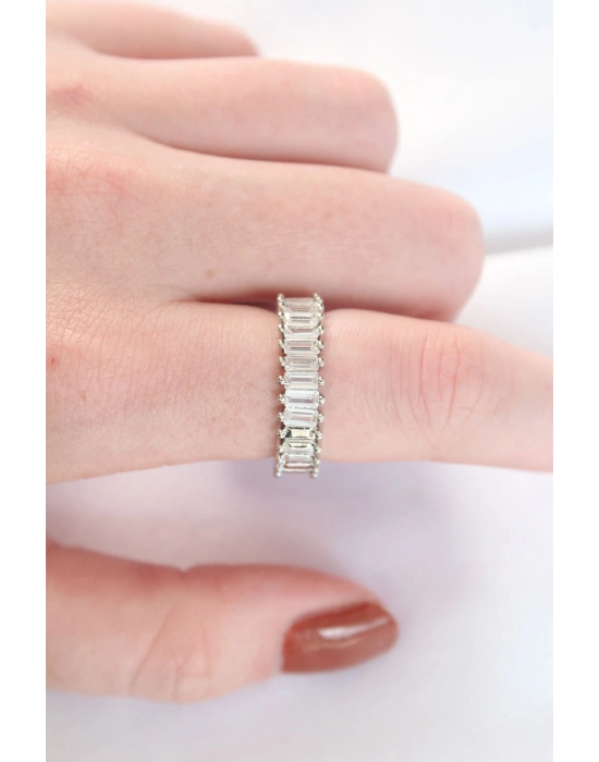 Sıralı Baget Taşlı Silver Renk Ayarlanabilir Yüzük