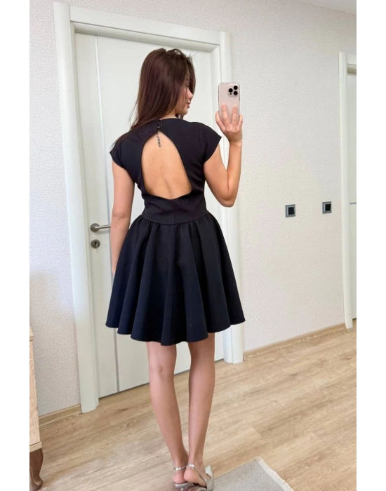 Sırt dekolteli Çan Detaylı Mini Elbise - Siyah