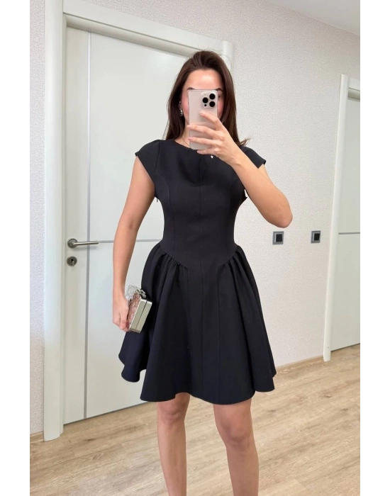 Sırt dekolteli Çan Detaylı Mini Elbise - Siyah