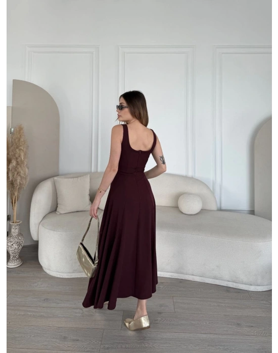 Sırt Dekolteli Kolsuz Uzun Elbise - Mürdüm