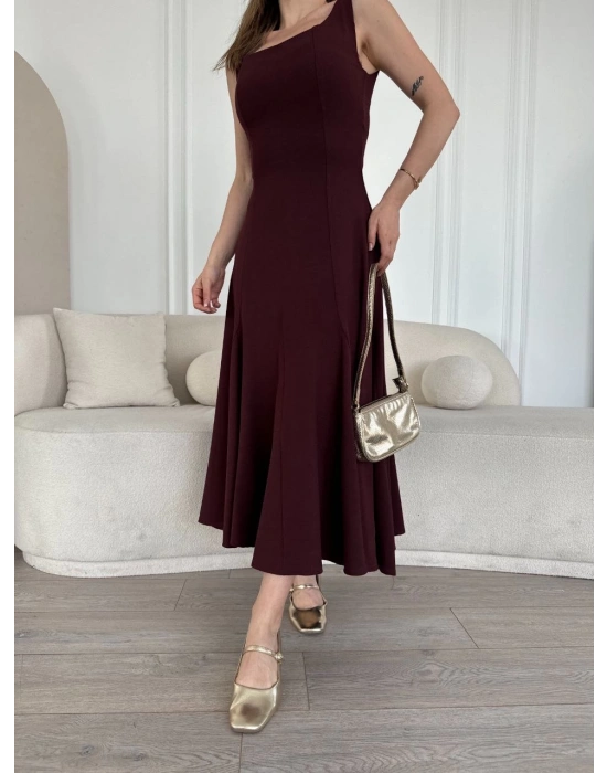 Sırt Dekolteli Kolsuz Uzun Elbise - Mürdüm