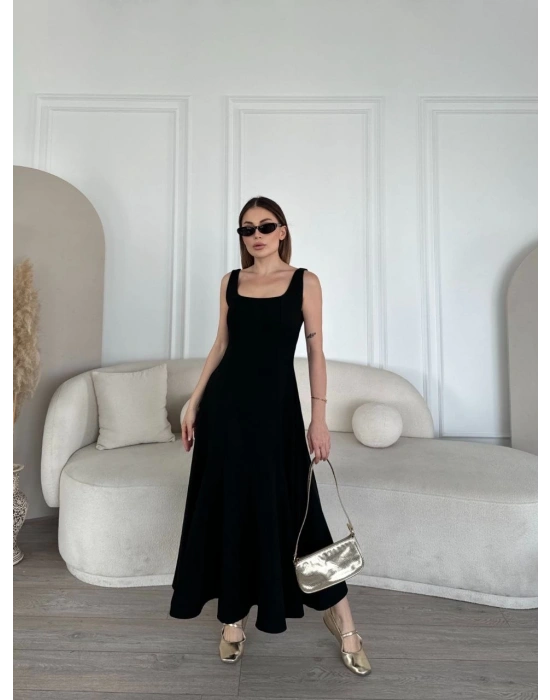 Sırt Dekolteli Kolsuz Uzun Elbise - Siyah