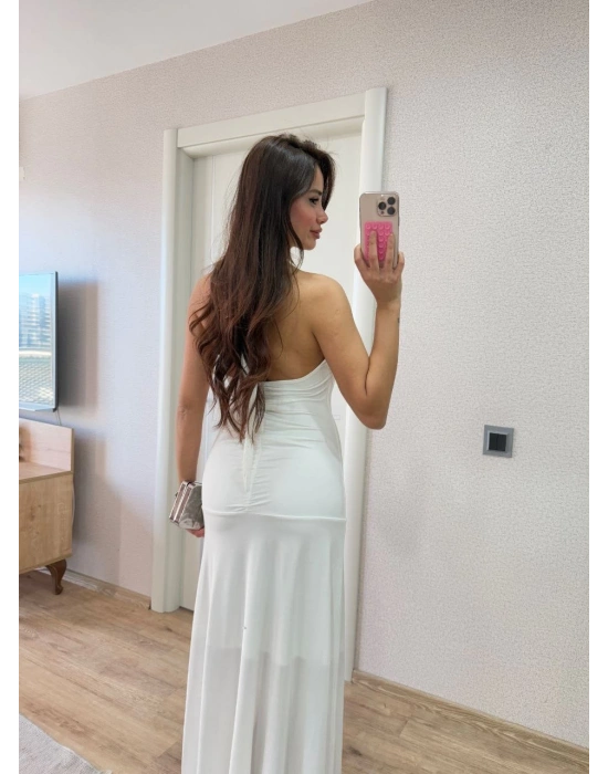 Sırt dekolteli Uzun Elbise - Beyaz