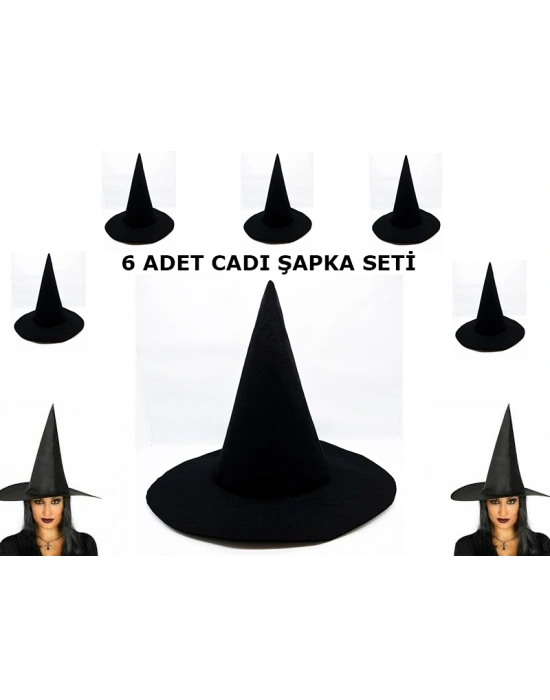 Siyah Cadı Şapkası Keçe Yetişkin Boy 6 Adet