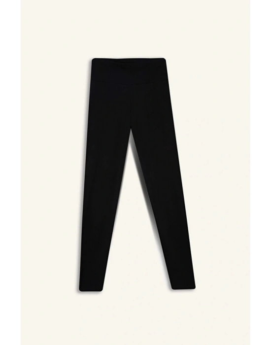 Siyah DeFactoFit Yüksek Bel Beli Saran Pamuklu Basic Düz Sporcu Tayt