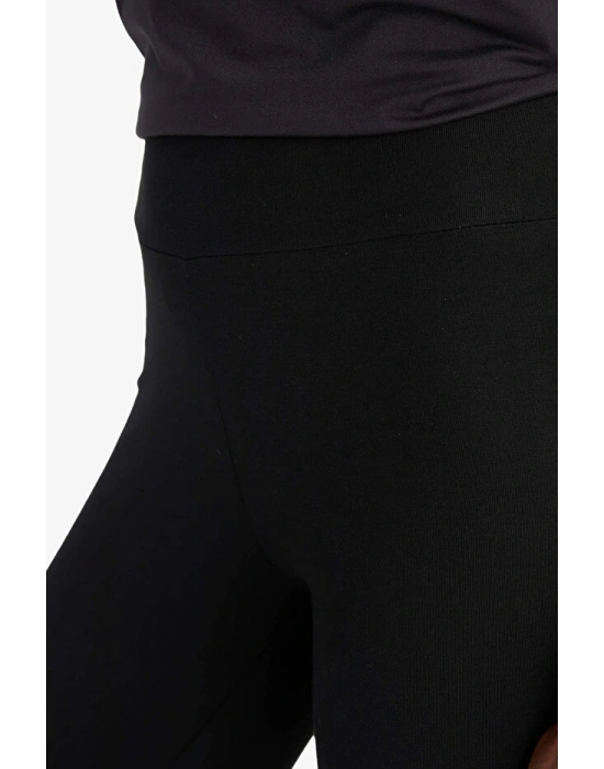 Siyah DeFactoFit Yüksek Bel Beli Saran Pamuklu Basic Düz Sporcu Tayt