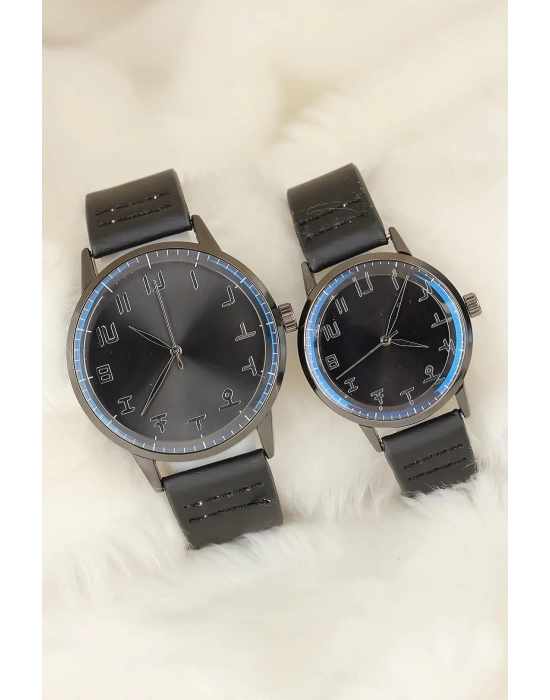Siyah Deri Kordonlu Füme Renk Metal Kasa Sevgili Saatleri