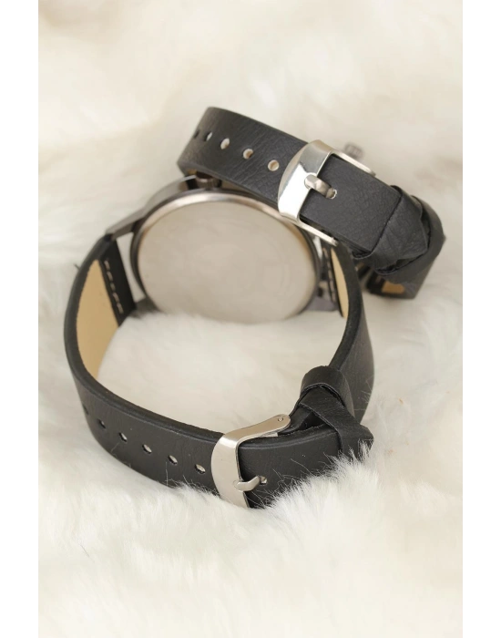 Siyah Deri Kordonlu Füme Renk Metal Kasa Sevgili Saatleri