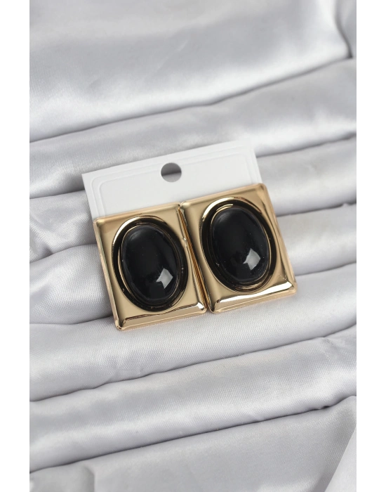 Siyah Kare Model Vintage Gold Renk Kadın Küpe