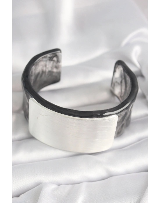 Siyah Mermer Desen Akrilik Plastik Dikdörtgen Plaka Model Vintage Kadın Bilezik