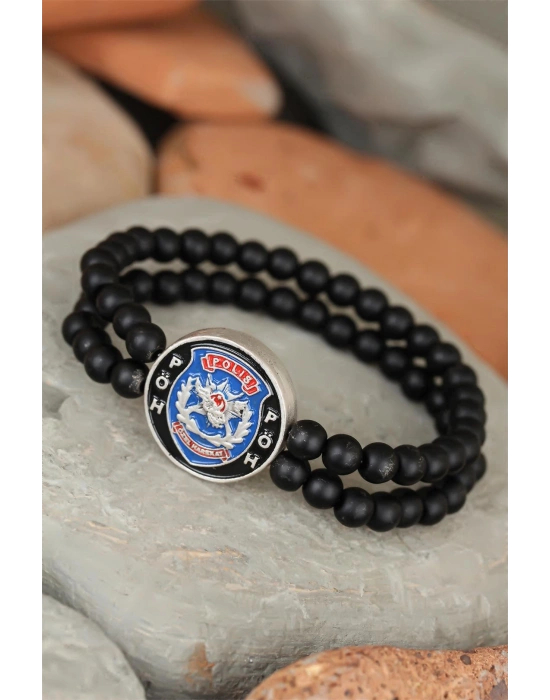 Siyah Renk Çift Sıra Oniks Doğal Taş PÖH Tasarımlı Erkek Bileklik