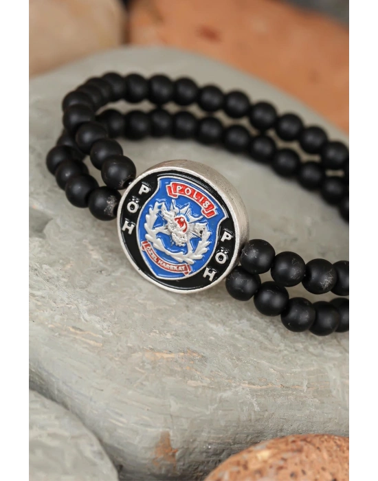 Siyah Renk Çift Sıra Oniks Doğal Taş PÖH Tasarımlı Erkek Bileklik