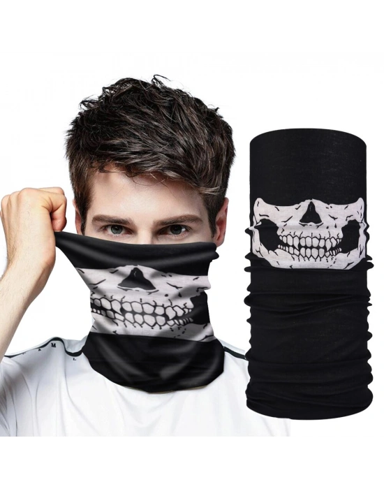 Siyah Renk Dikişsiz Çok Fonksiyonlu Çene Kafatası Yüz Maskesi Baf Buff Bandana Boyunluk Bileklik