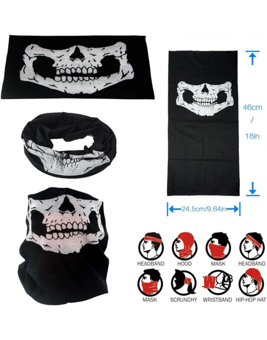 Siyah Renk Dikişsiz Çok Fonksiyonlu Çene Kafatası Yüz Maskesi Baf Buff Bandana Boyunluk Bileklik