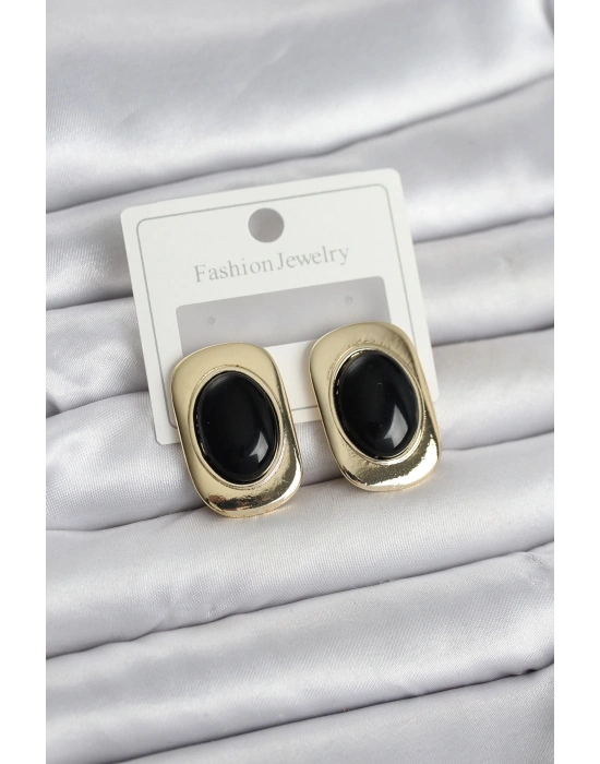 Siyah Renk Kare Model Vintage Kadın Küpe