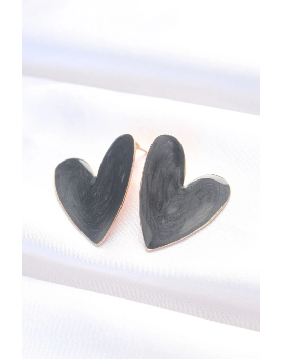 Siyah Renk Mineli Kalp Küpe