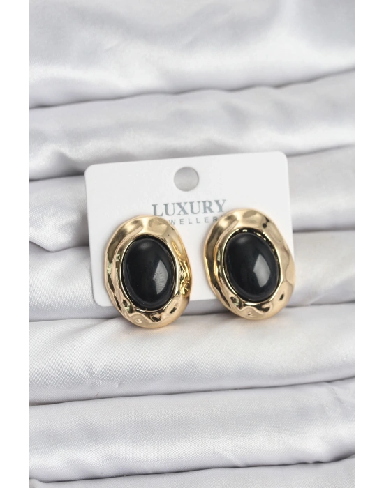 Siyah Renk Oval Vintage Pirinç Kadın Küpe