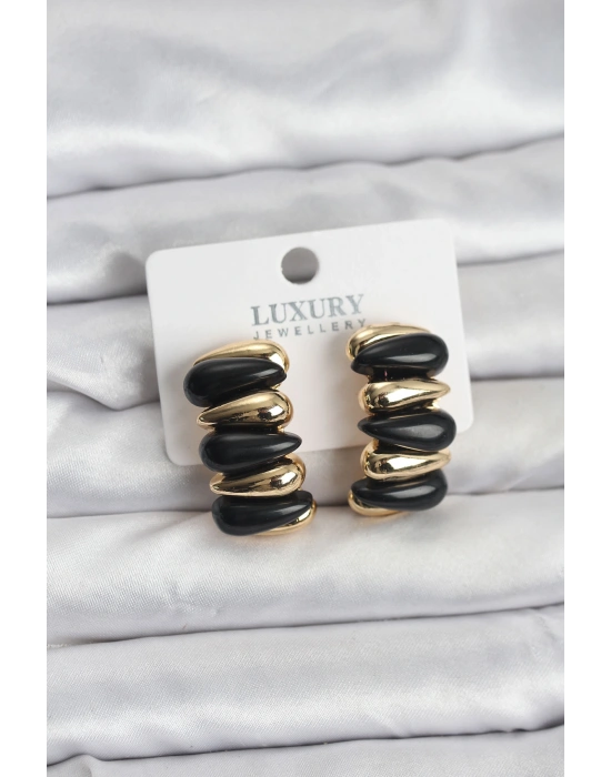 Siyah Renk Pirinç Vintage Kadın Küpe