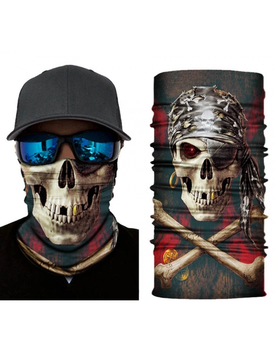 Siyah Renk Üzeri Likralı Korsan Kafatası Baskılı Baf Buff Bandana 30x48 cm