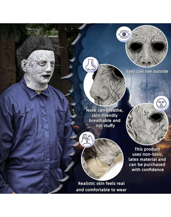 Siyah Saçlı Michael Myers Lateks Yüze Tam Yapışan Et Maske Korku Maskesi NessiWorld