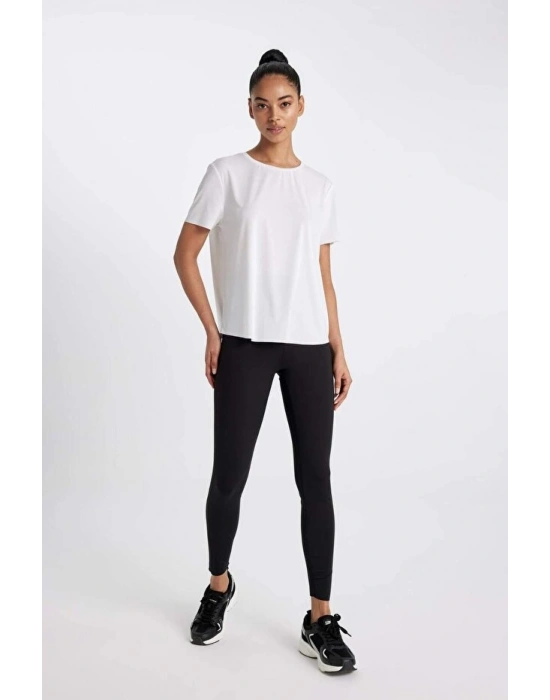 Siyah Yüksek Bel Beli Saran Toparlayıcı Esnek Premium Sporcu Tayt