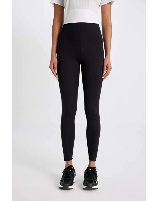 Siyah Yüksek Bel Beli Saran Toparlayıcı Esnek Premium Sporcu Tayt