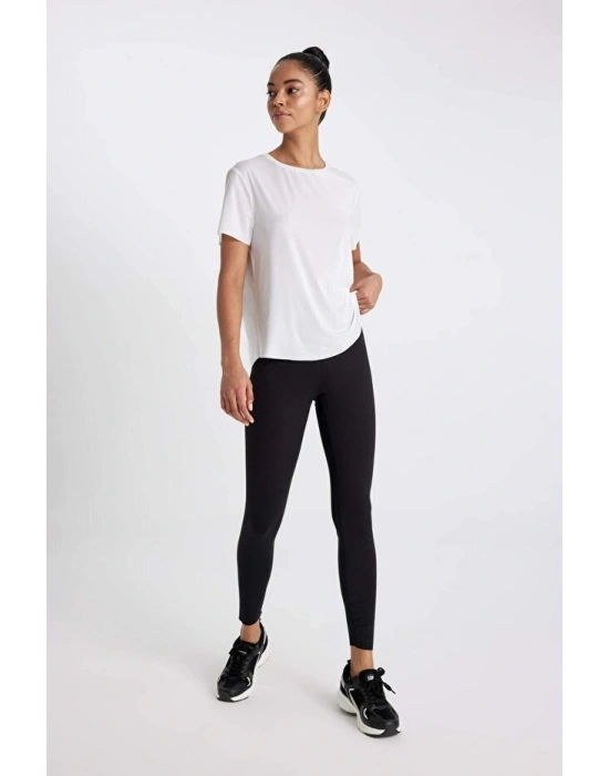 Siyah Yüksek Bel Beli Saran Toparlayıcı Esnek Premium Sporcu Tayt