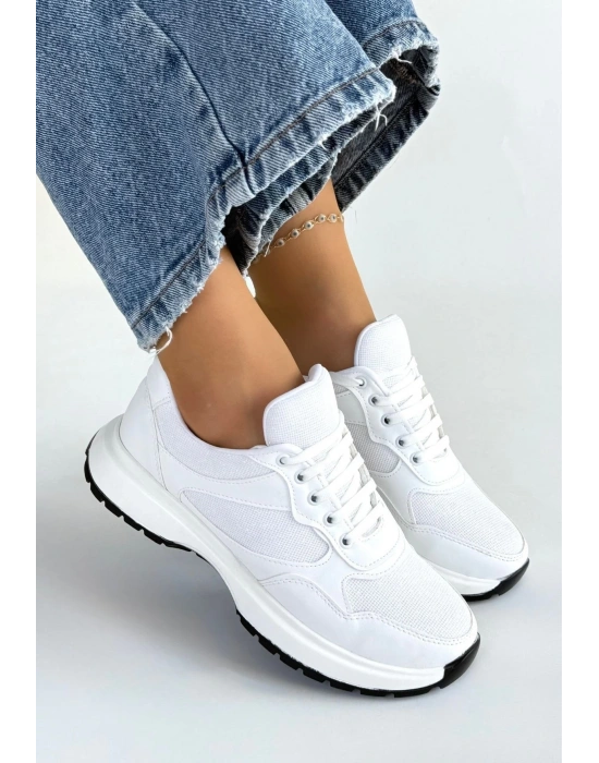 Slar Beyaz Cilt Bağcıklı Spor Ayakkabı