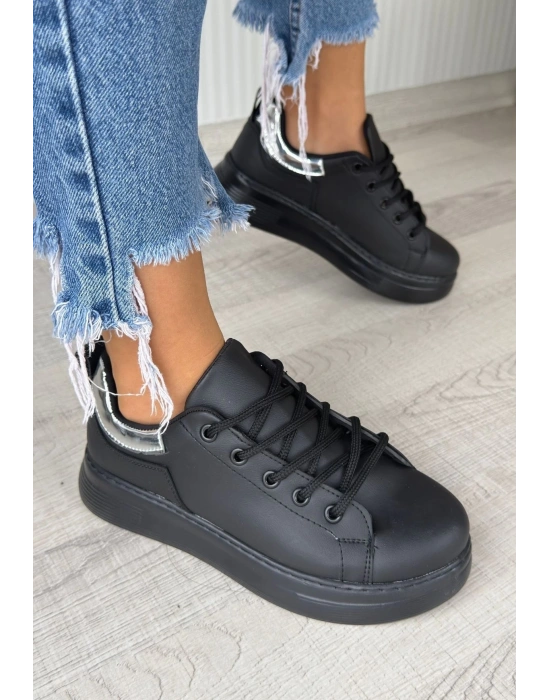 Sofio Siyah Cilt Bağcıklı Spor Ayakkabı