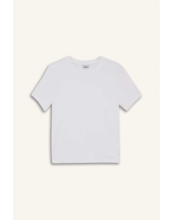 Standart Fit Bisiklet Yaka Sporcu Basic Düz Kısa Kollu Beyaz Tişört Beyaz