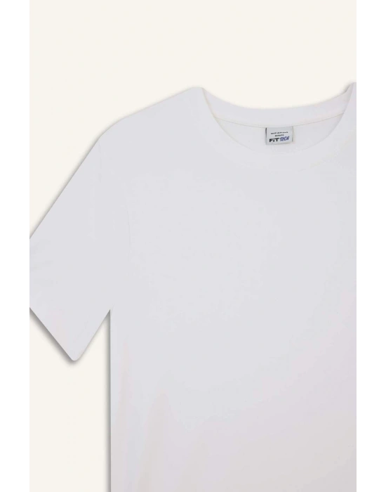 Standart Fit Bisiklet Yaka Sporcu Basic Düz Kısa Kollu Beyaz Tişört Beyaz