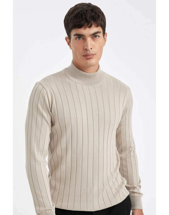 Standart Fit Normal Kesim Yarım Balıkçı Yaka Jakarlı Triko Kazak D2943AX24AU