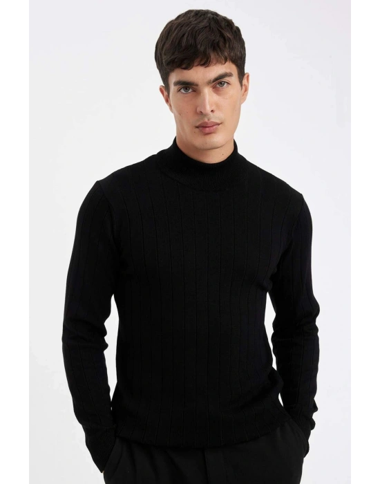 Standart Fit Normal Kesim Yarım Balıkçı Yaka Jakarlı Triko Kazak D2943AX24AU