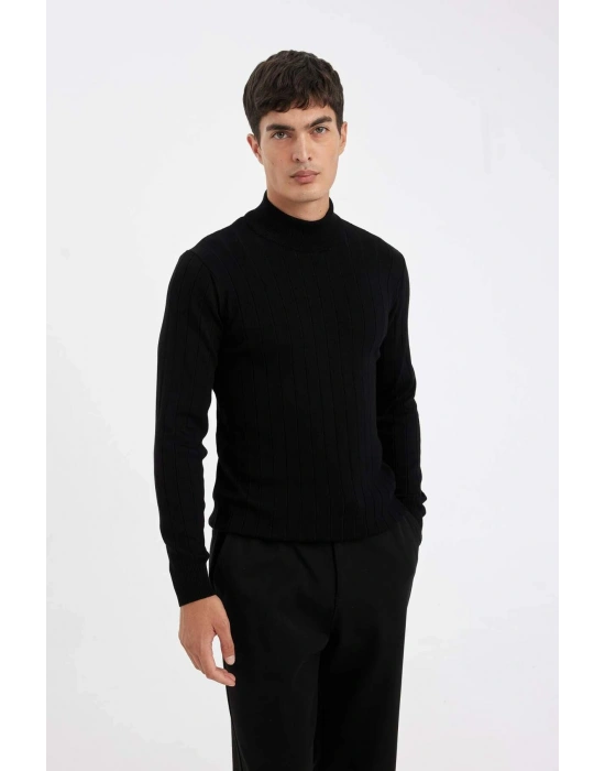 Standart Fit Normal Kesim Yarım Balıkçı Yaka Jakarlı Triko Kazak D2943AX24AU