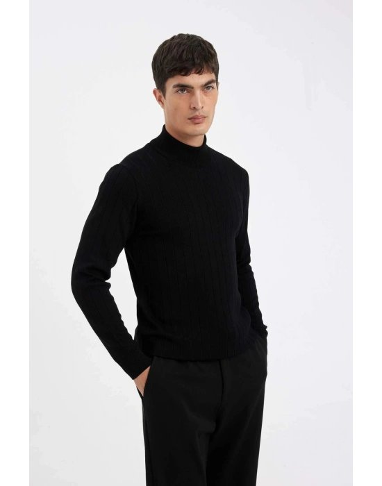 Standart Fit Normal Kesim Yarım Balıkçı Yaka Jakarlı Triko Kazak D2943AX24AU