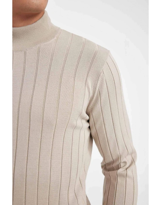 Standart Fit Normal Kesim Yarım Balıkçı Yaka Jakarlı Triko Kazak D2943AX24AU