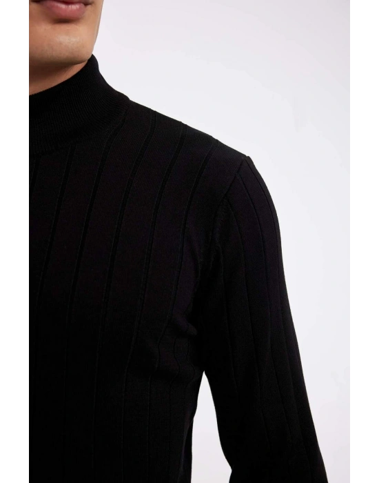 Standart Fit Normal Kesim Yarım Balıkçı Yaka Jakarlı Triko Kazak D2943AX24AU