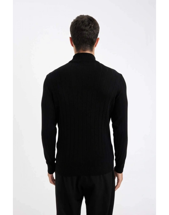 Standart Fit Normal Kesim Yarım Balıkçı Yaka Jakarlı Triko Kazak D2943AX24AU