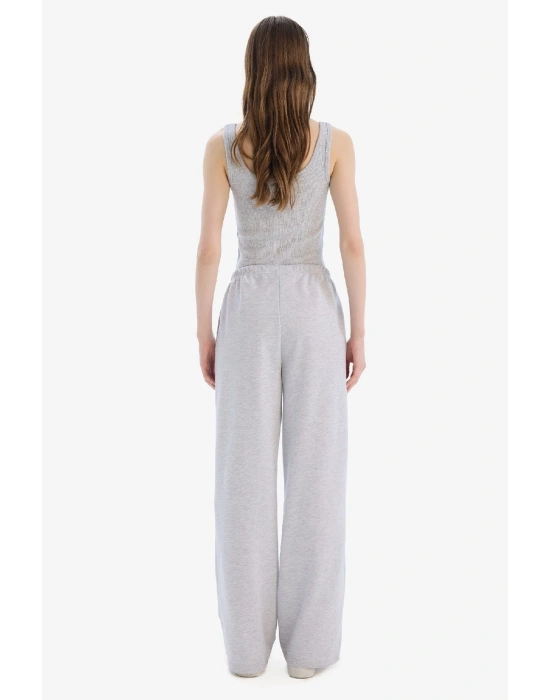 Straight Fit Beli Lastikli Eşofman Altı Uzun Boy Cepli Basic Düz Gri