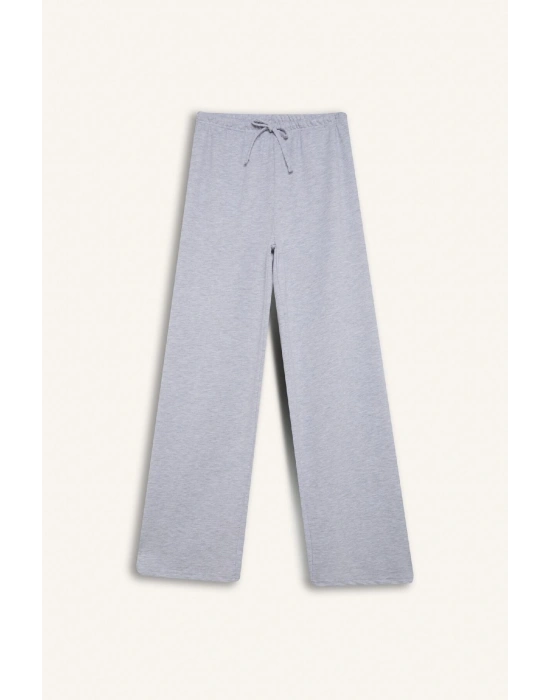 Straight Fit Beli Lastikli Eşofman Altı Uzun Boy Cepli Basic Düz Gri