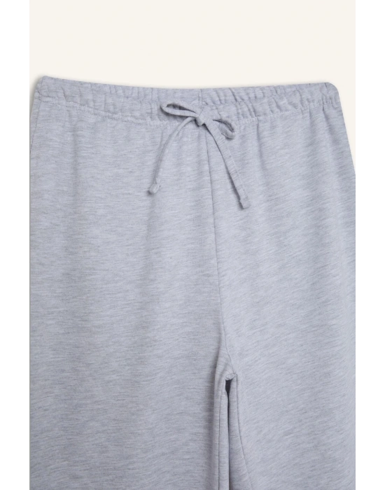 Straight Fit Beli Lastikli Eşofman Altı Uzun Boy Cepli Basic Düz Gri