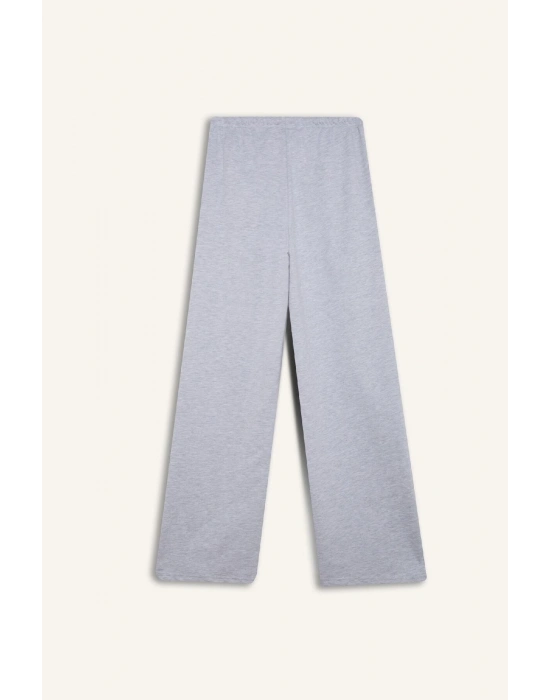 Straight Fit Beli Lastikli Eşofman Altı Uzun Boy Cepli Basic Düz Gri