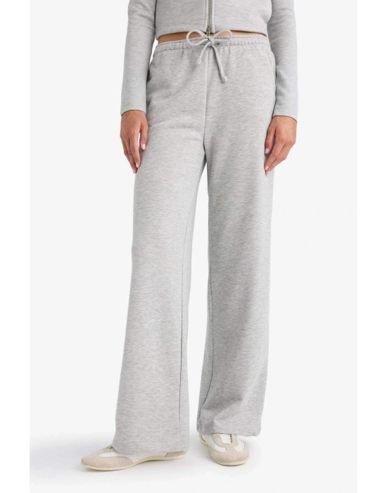 Straight Fit Beli Lastikli İnce Eşofman Altı Uzun Boy Bağcıklı Cepli Basic Düz Gri