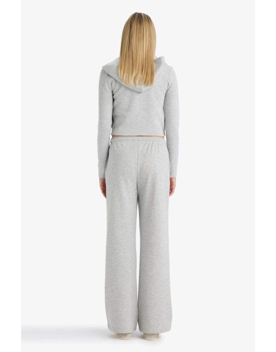 Straight Fit Beli Lastikli İnce Eşofman Altı Uzun Boy Bağcıklı Cepli Basic Düz Gri