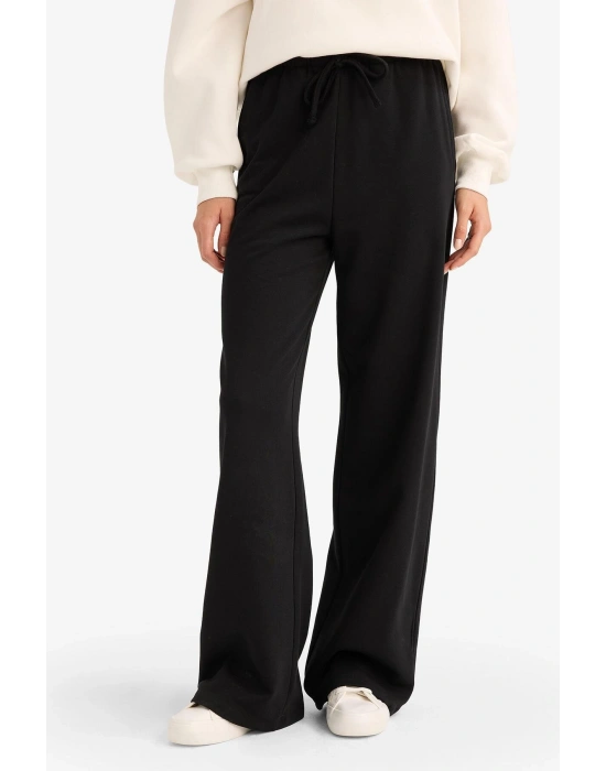 Straight Fit Beli Lastikli İnce Eşofman Altı Uzun Boy Cepli Basic Düz Siyah