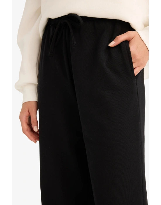 Straight Fit Beli Lastikli İnce Eşofman Altı Uzun Boy Cepli Basic Düz Siyah