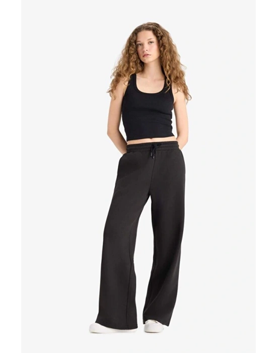 Straight Fit Beli Lastikli Kalın Eşofman Altı Bağcıklı Cepli Uzun Boy Basic Düz