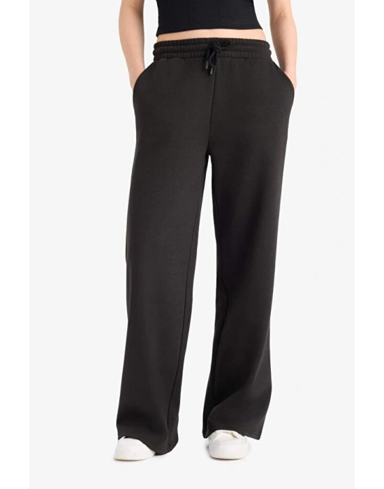 Straight Fit Beli Lastikli Kalın Eşofman Altı Bağcıklı Cepli Uzun Boy Basic Düz