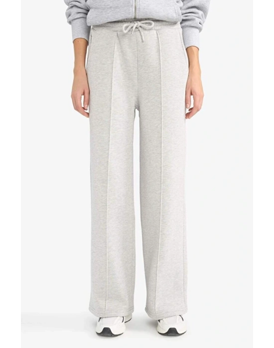 Straight Fit Beli Lastikli Kalın Eşofman Altı Bağcıklı Cepli Uzun Boy Basic Düz