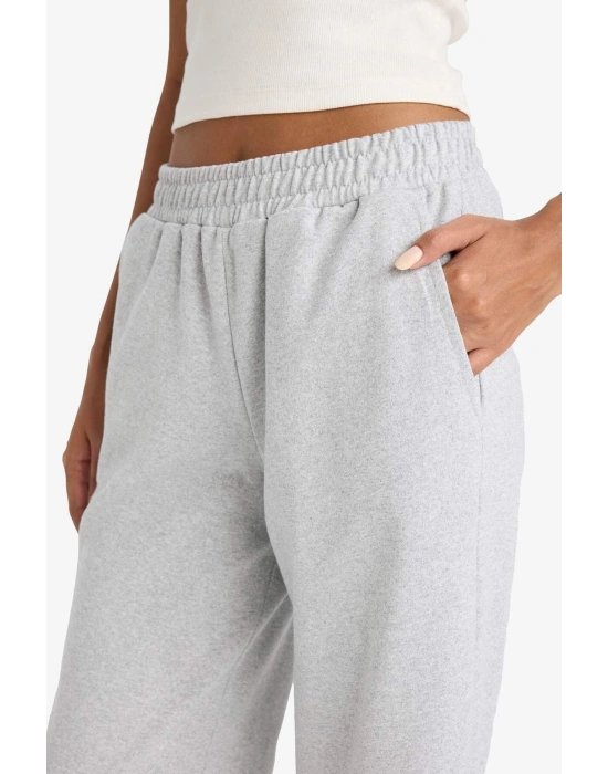 Straight Fit Cepli Beli Lastikli Eşofman Altı Gri